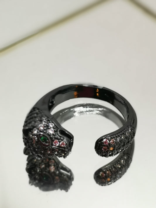 Anillo leopardo piedras negro