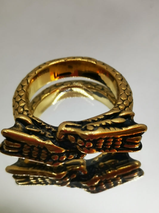 Anillo dragones dorado acero inoxidable