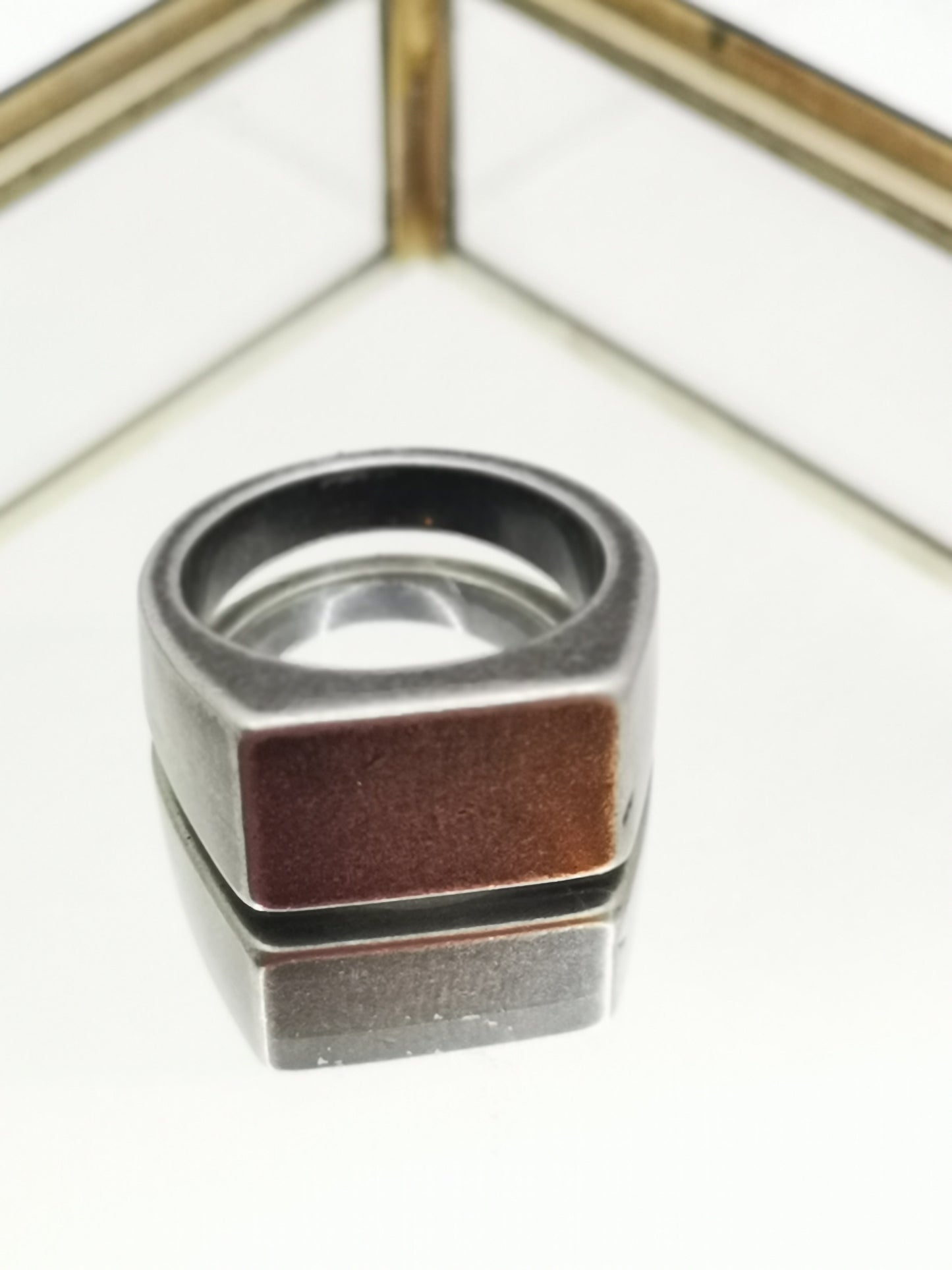 Anillo rectangular plateado mate acero inoxidable